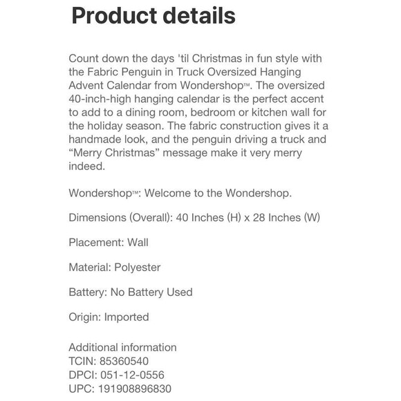 40” Hanging Christmas Countdown Advent Calendar Target Wondershop Penguin Truck - Picture 3 of 7